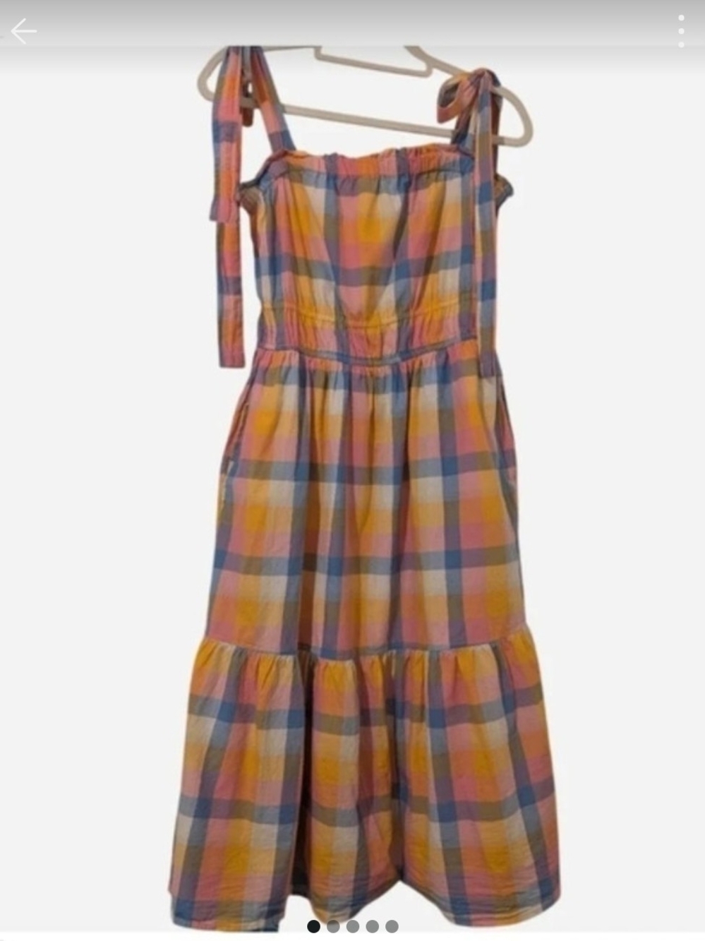 Pre-owned Tie-Shoulder Plaid Sundress in Yellow Pink Blue